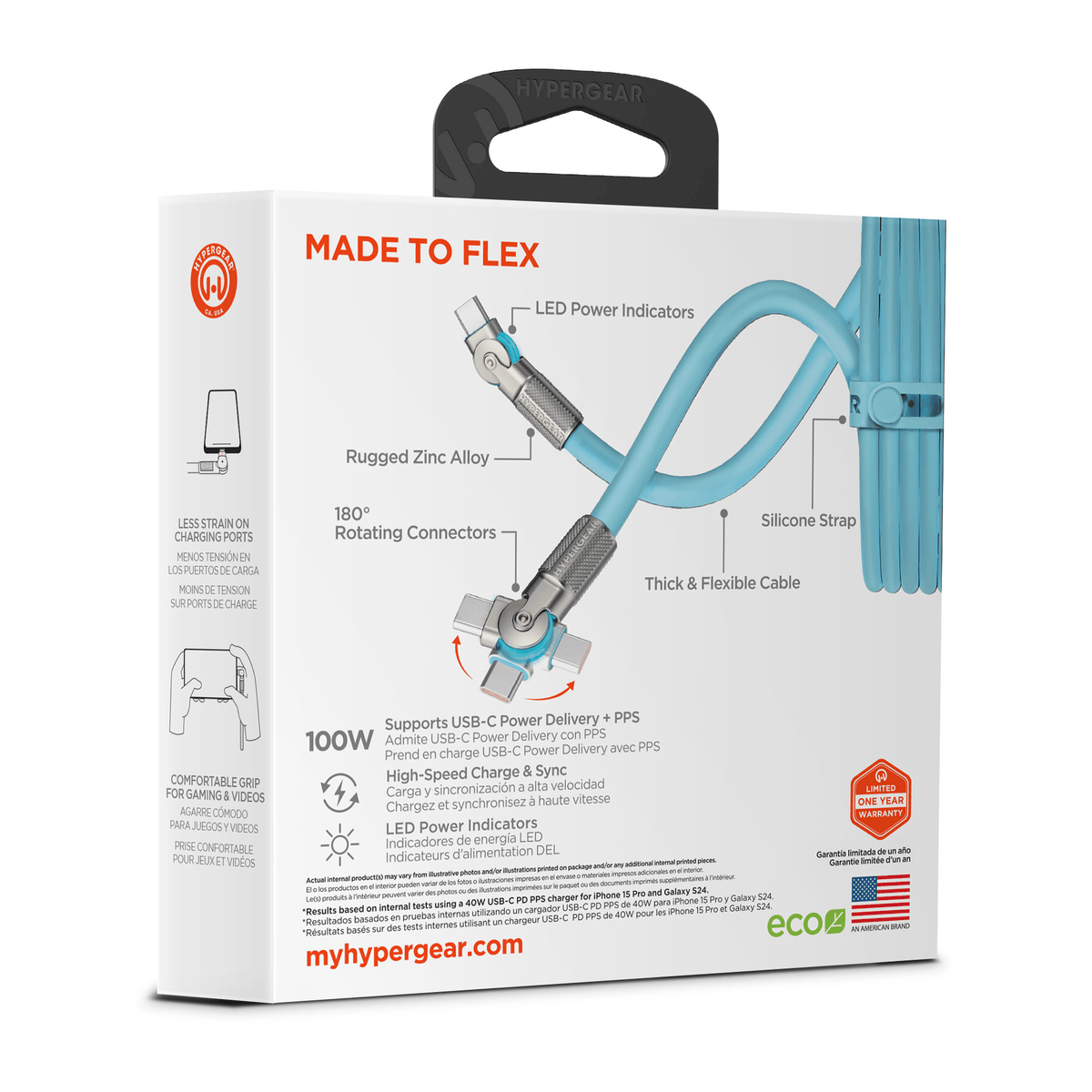 HyperGear Chunky180° 100W USB-C to USB-C Rugged Fast Charge Cable 6ft - Agenda365.com