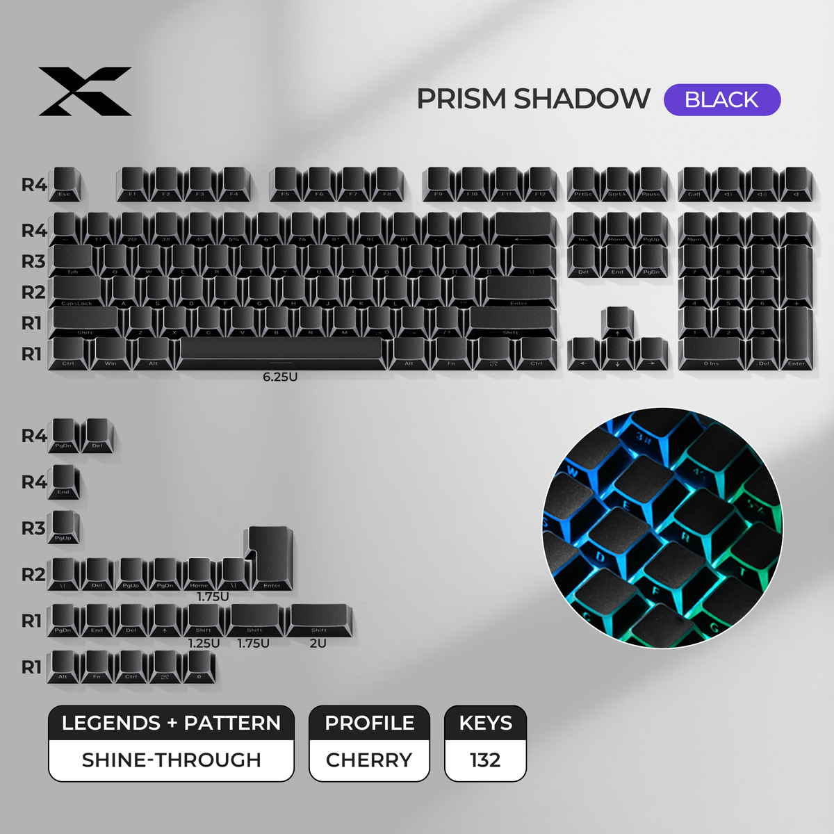 XVX PRISM Shadow Shine-Through Double-Shot Cherry Profile PBT Keycap Set - Agenda365.com