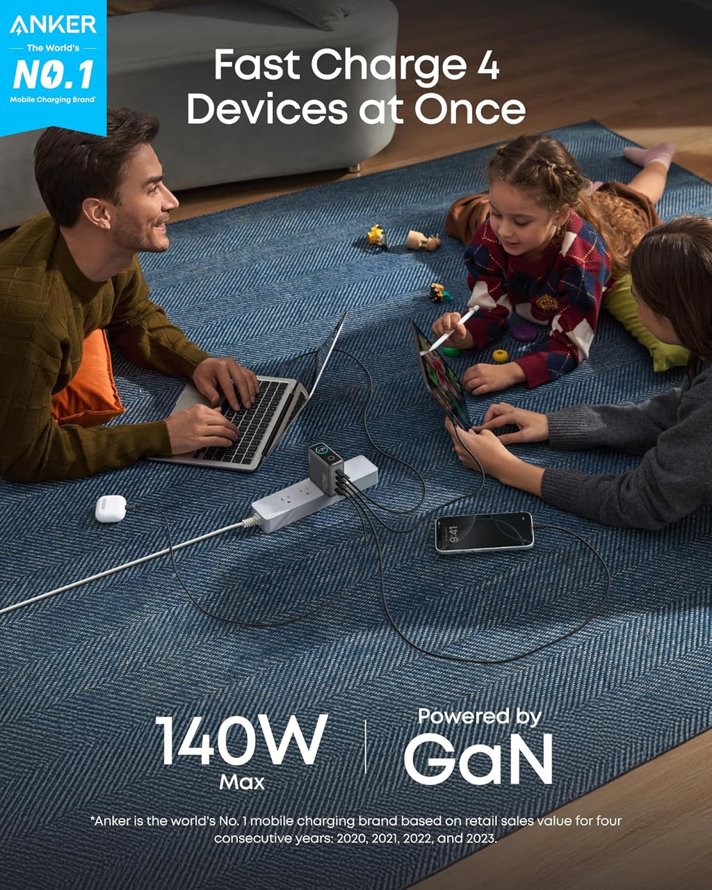 Anker Charger (140W, 4-Port, PD 3.1) with USB-C Cable - Agenda365.com