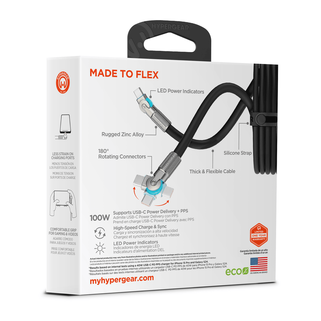 HyperGear Chunky180° 100W USB-C to USB-C Rugged Fast Charge Cable 6ft - Agenda365.com