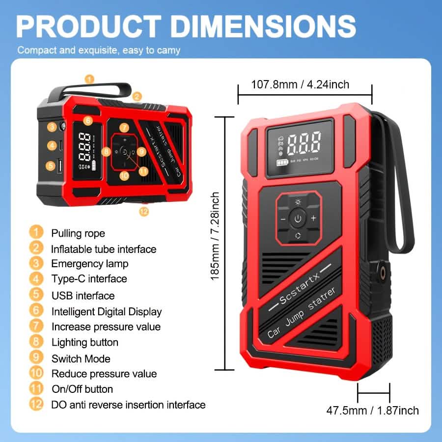 3000A 21V Car Jump Starter & 150PSI Tire Inflator 2-in-1 Portable Compressor - Agenda365.com