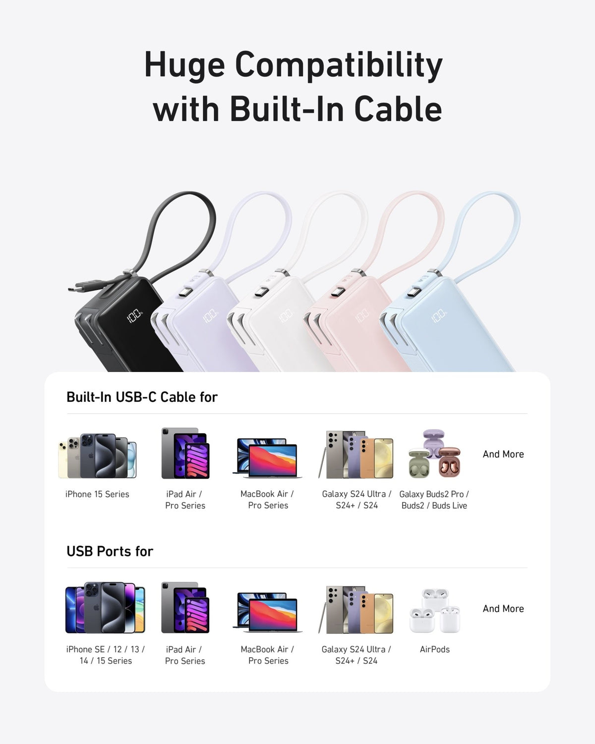 Anker Power Bank (10K, Fusion, Built-In Cable) - Agenda365.com