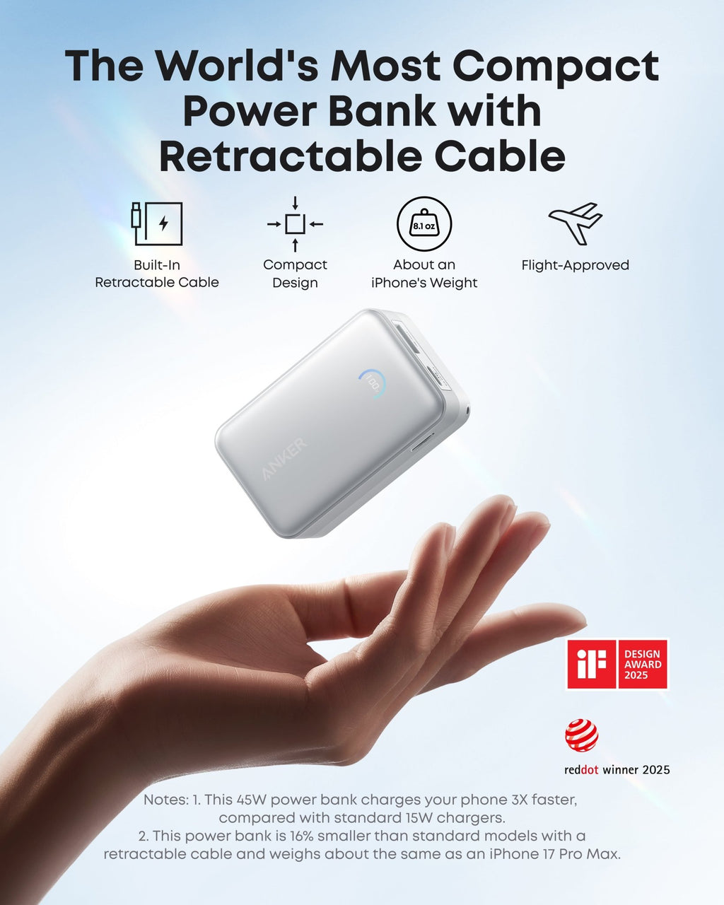 Anker Nano Power Bank (10K, 45W, Built-In Retractable USB-C Cable) - Agenda365.com