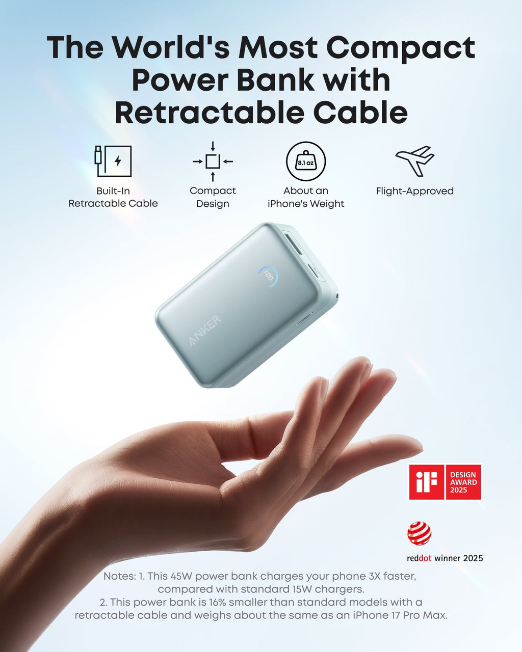 Anker Nano Power Bank (10K, 45W, Built-In Retractable USB-C Cable) - Agenda365.com