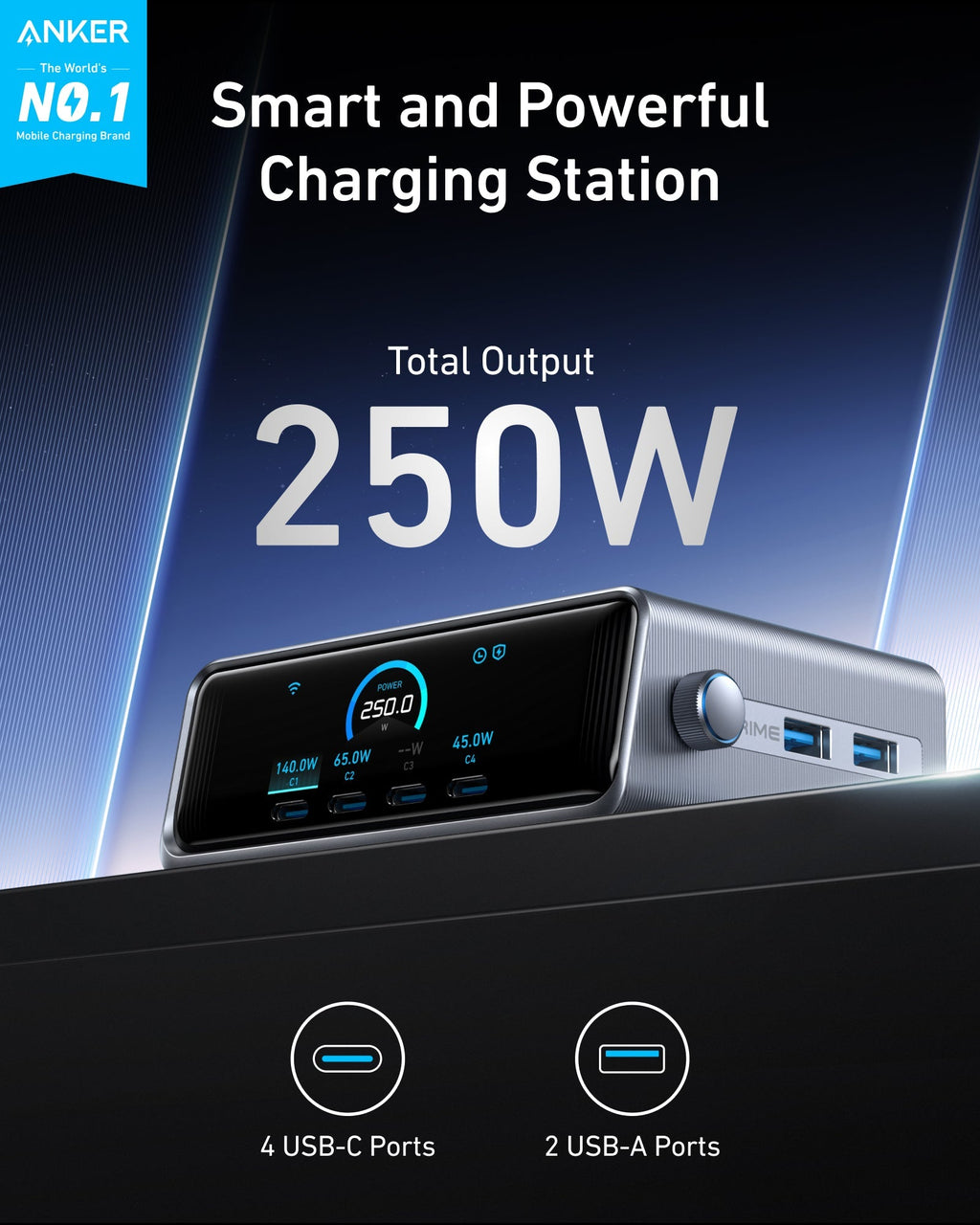 Anker Prime Charger (250W, 6 Ports, GaNPrime) - Agenda365.com
