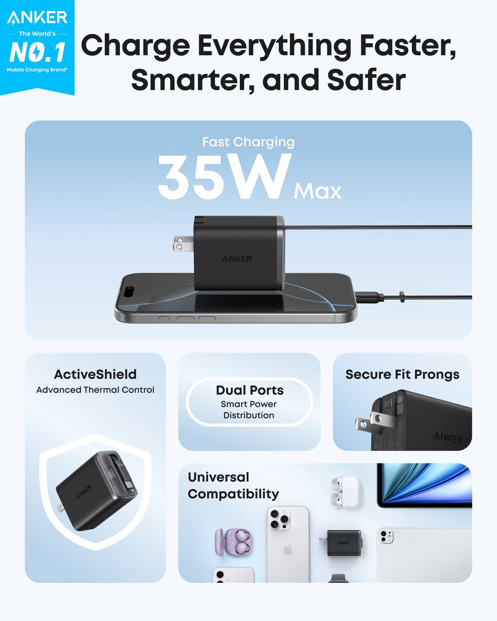 Anker Nano Charger (35W, Built-In Retractable USB-C Cable) - Agenda365.com