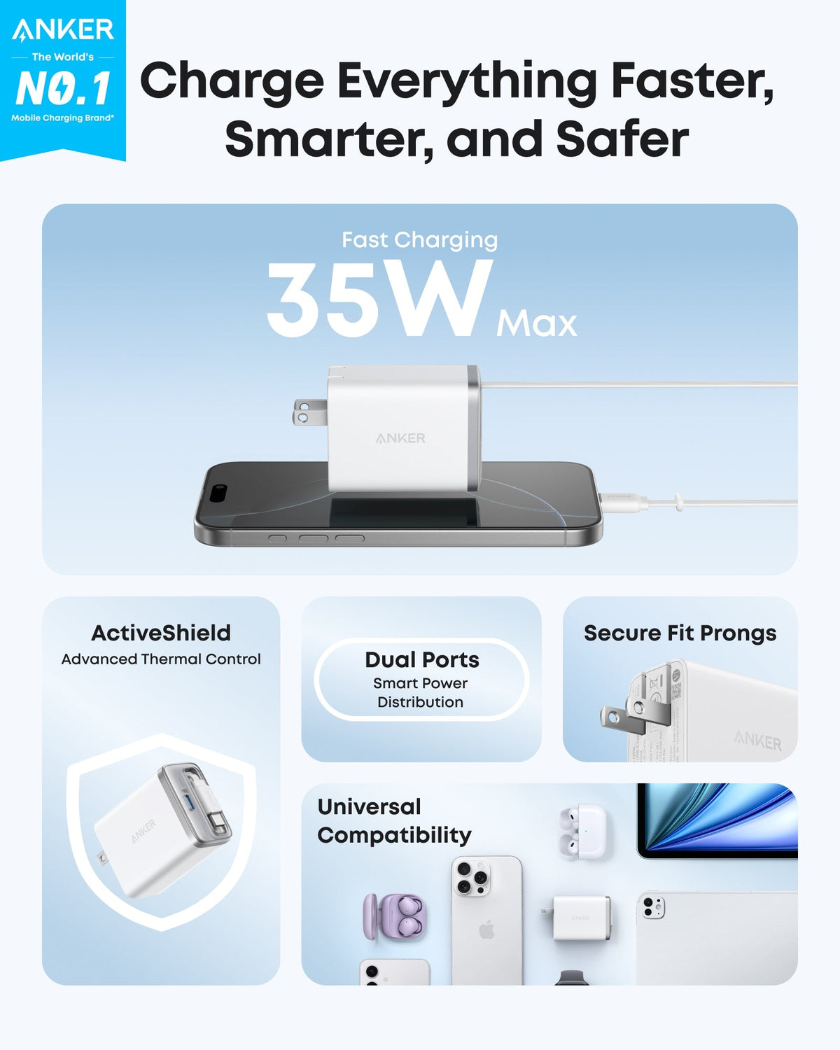 Anker Nano Charger (35W, Built-In Retractable USB-C Cable) - Agenda365.com