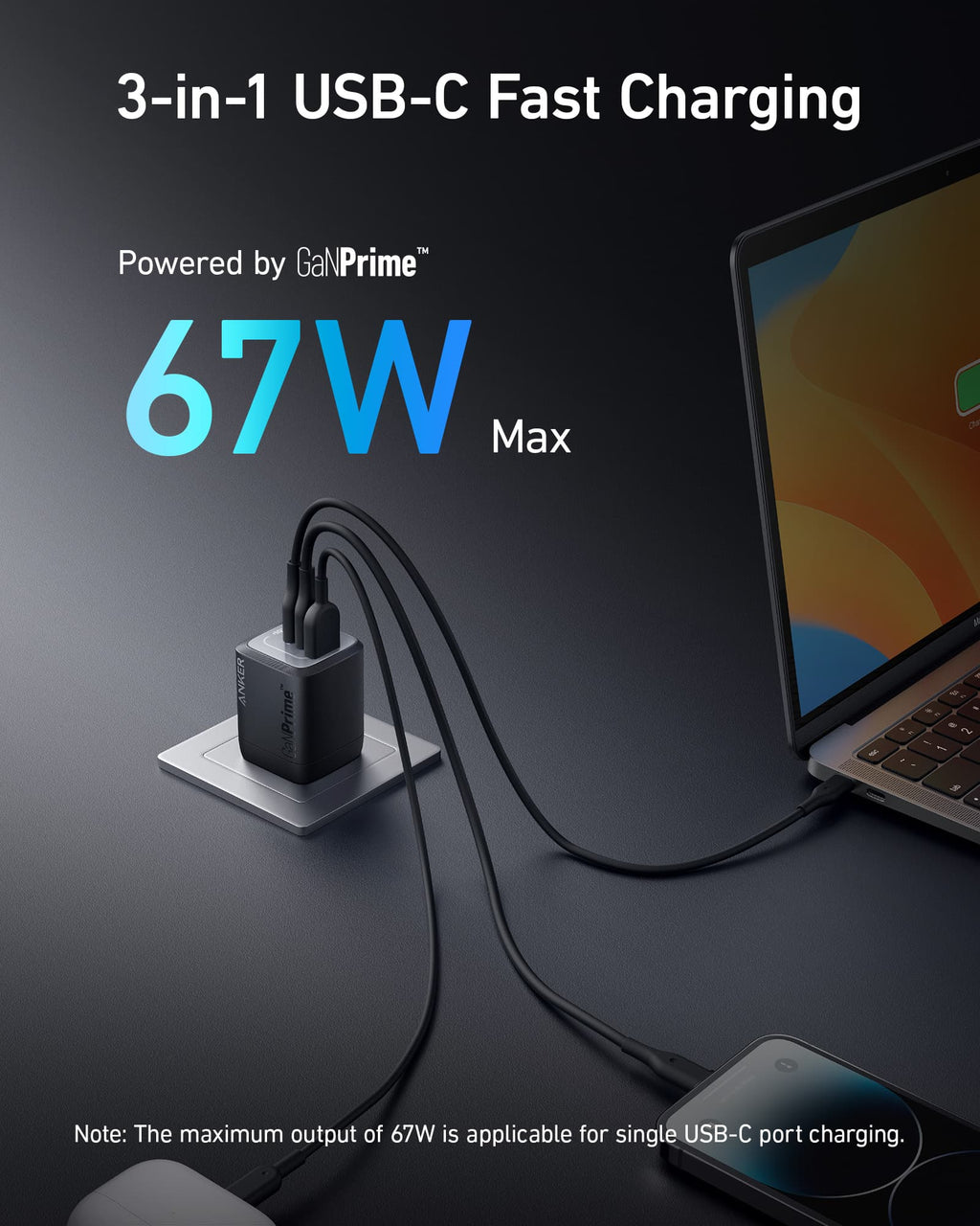 Anker Prime 67W GaN Wall Charger (3 Ports) - Agenda365.com