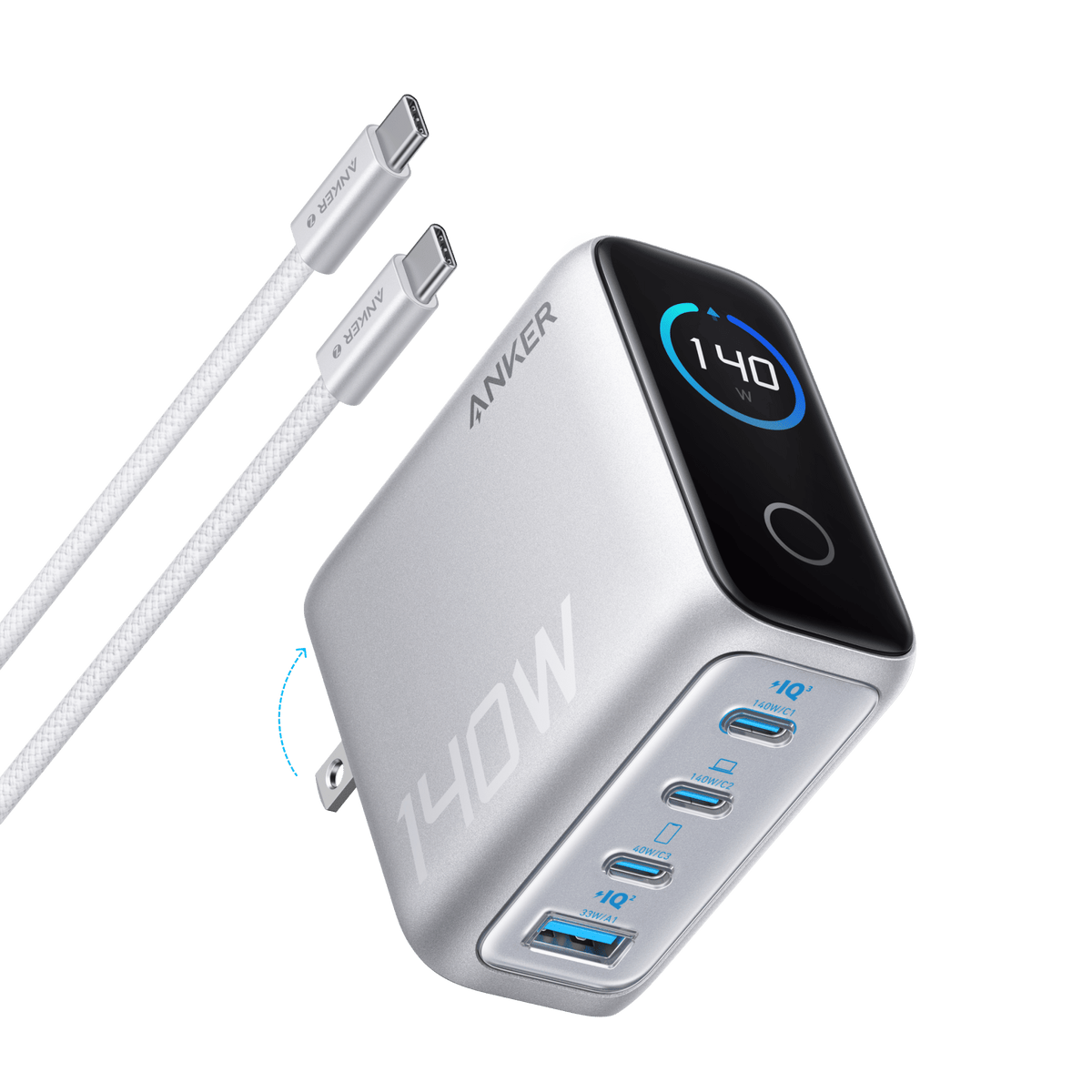 Anker Charger (140W, 4-Port, PD 3.1) with USB-C Cable - Agenda365.com