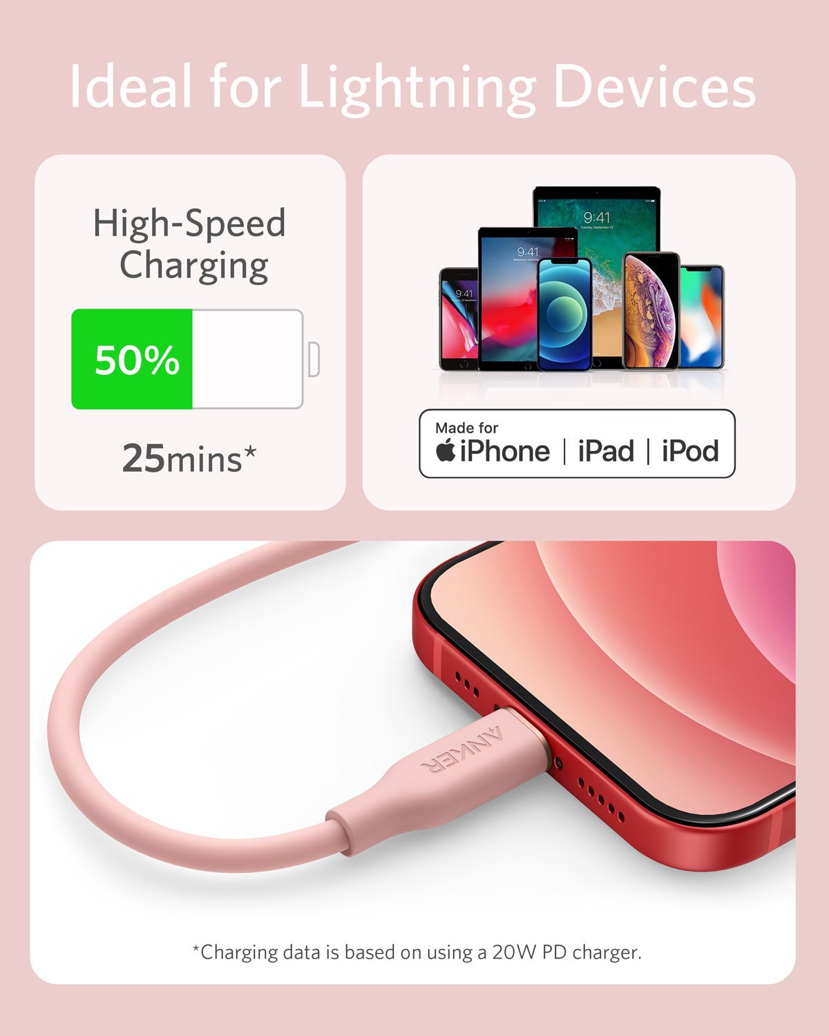 Anker <b>641</b> USB-C to Lightning Cable (Flow, 3 ft Silicone) - Agenda365.com