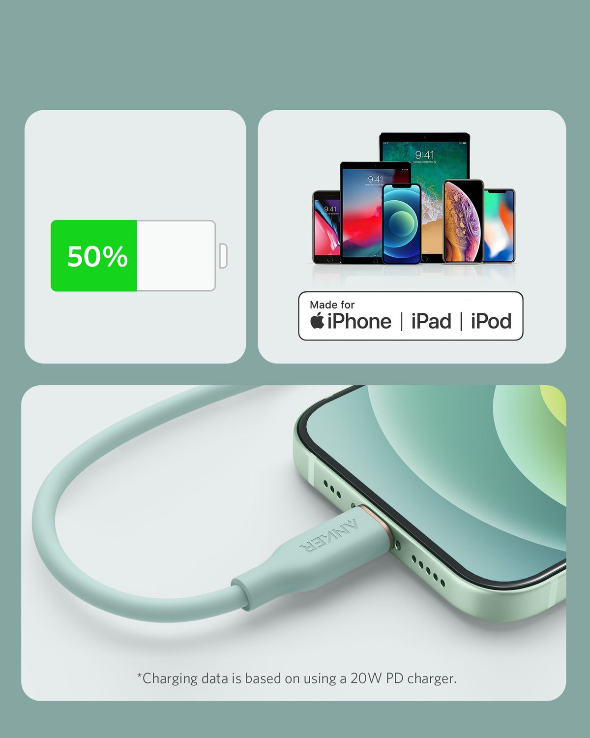 Anker <b>641</b> USB-C to Lightning Cable (Flow, 3 ft Silicone) - Agenda365.com