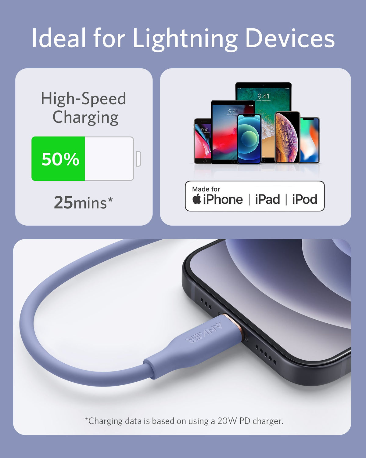 Anker <b>641</b> USB-C to Lightning Cable (Flow, 3 ft Silicone) - Agenda365.com