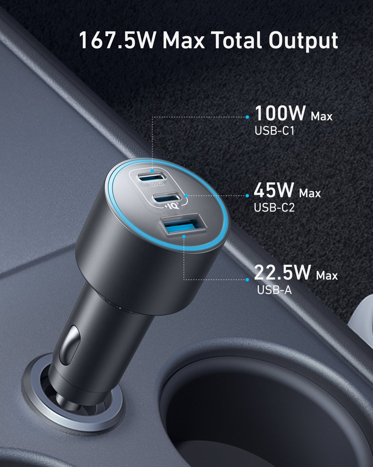 Anker Nano Car Charger (167.5W, 3 Ports) - Agenda365.com