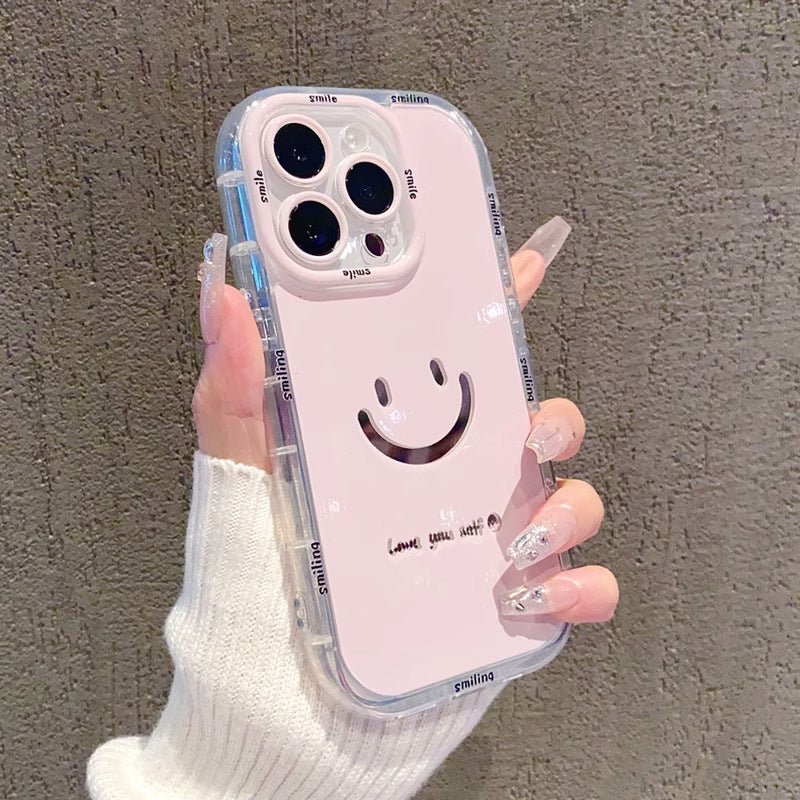 Mirror cream case suitable for Apple 16 Promax phone case with painted smiling face on iPhone 14/13 - Agenda365.com