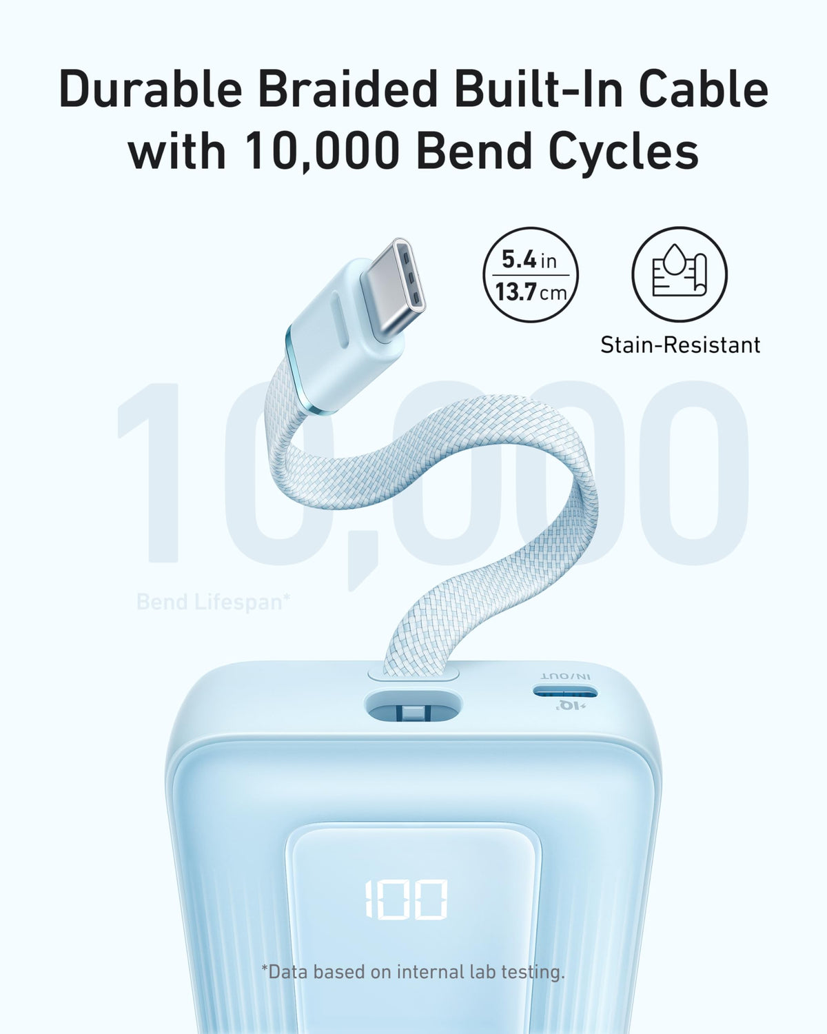 Anker Zolo Power Bank (10K, 30W) with a 5.4-inch (13.7 cm) built-in USB-C cable. - Agenda365.com