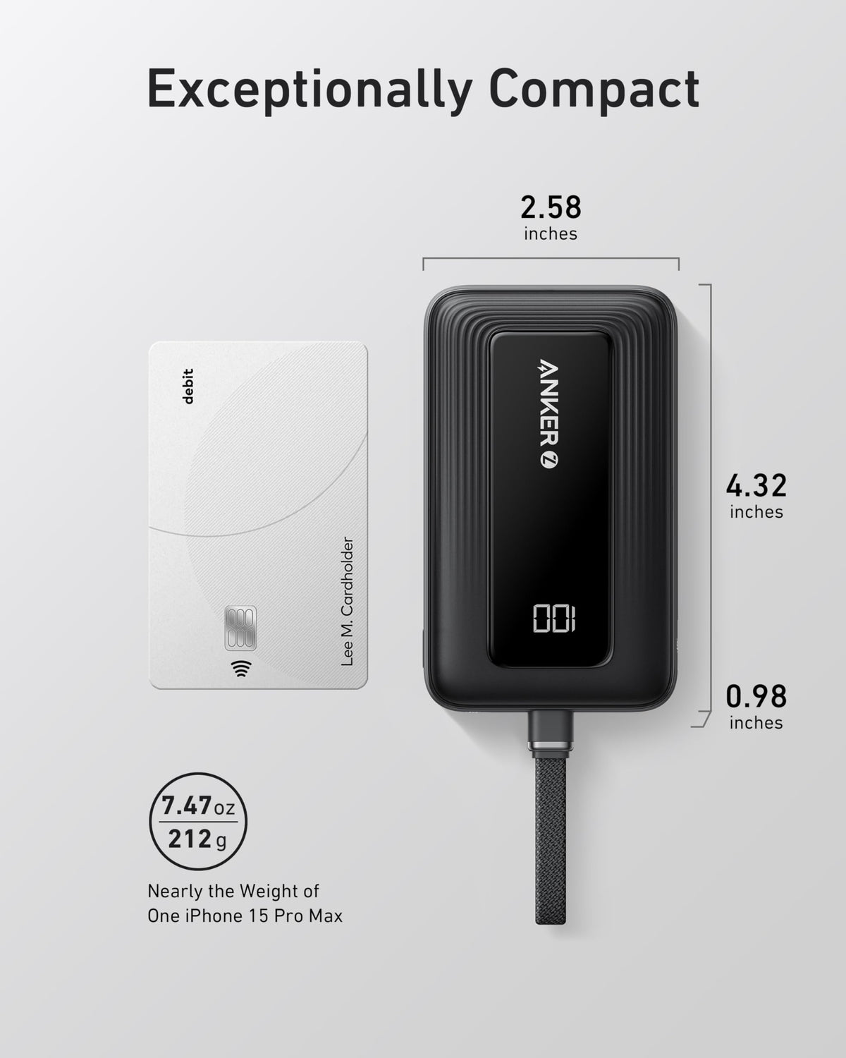 Anker Zolo Power Bank (10K, 30W) with a 5.4-inch (13.7 cm) built-in USB-C cable. - Agenda365.com