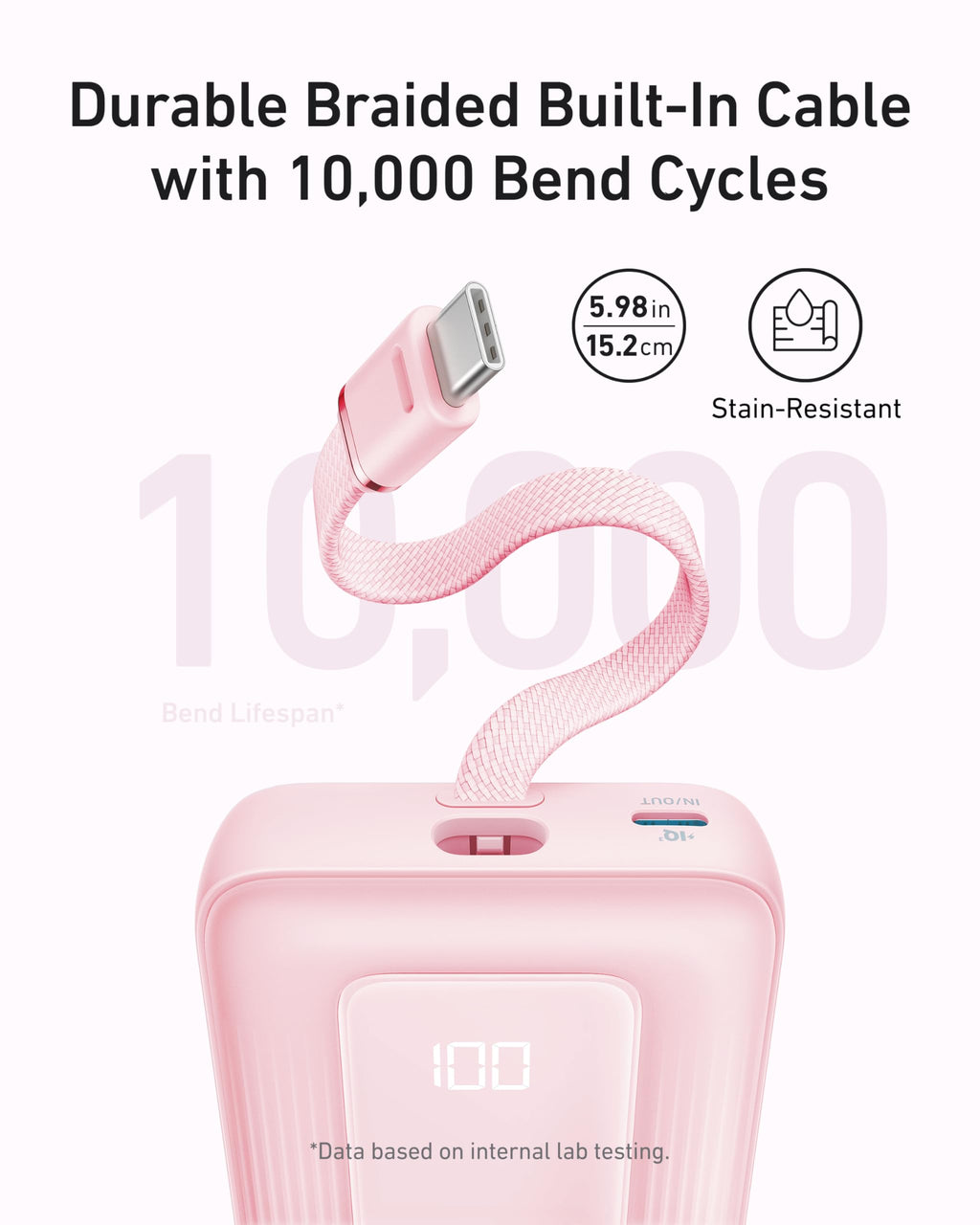 Anker Zolo Power Bank (10K, 30W) with a 5.4-inch (13.7 cm) built-in USB-C cable. - Agenda365.com