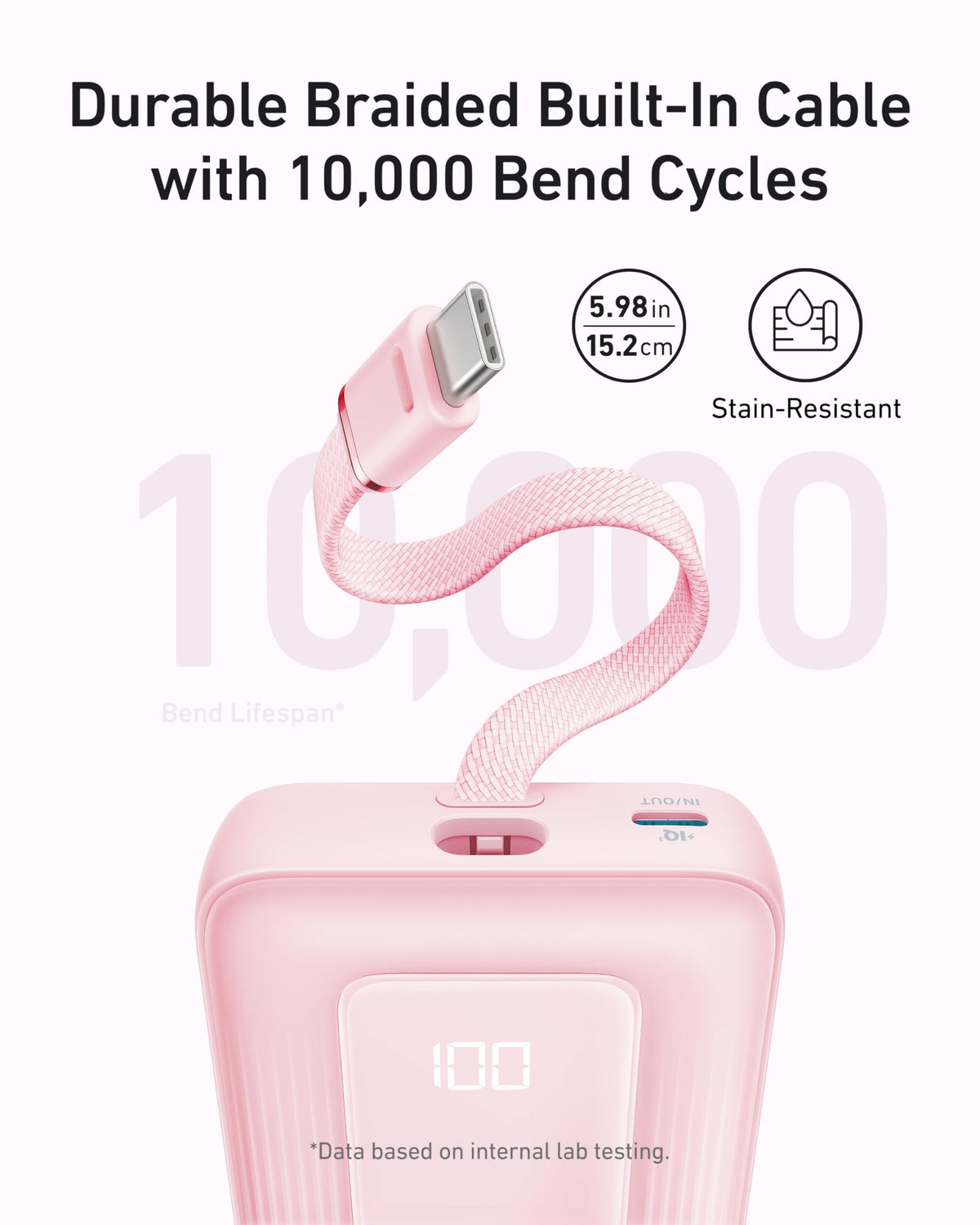 Anker Zolo Power Bank (10K, 30W) with a 5.4-inch (13.7 cm) built-in USB-C cable. - Agenda365.com