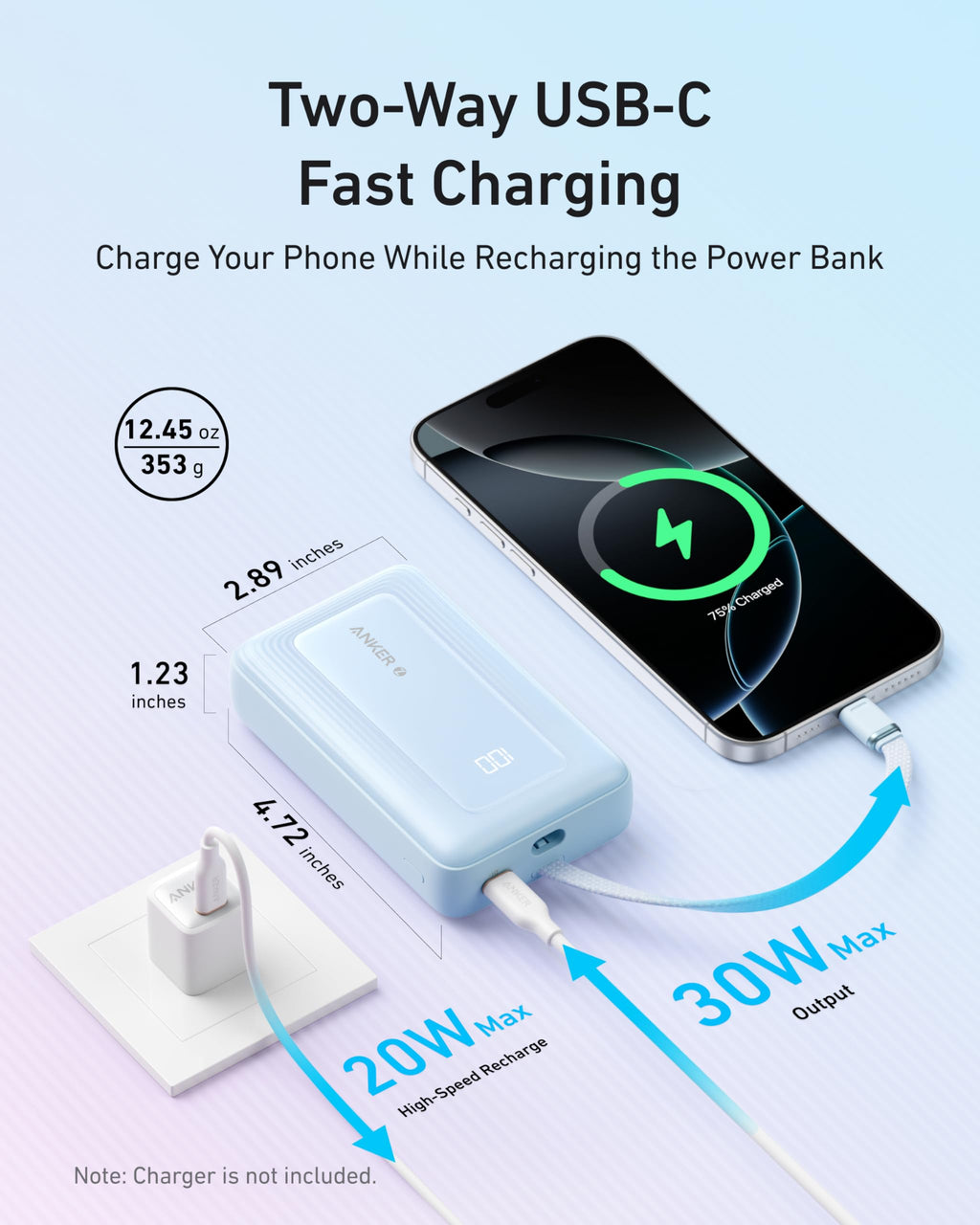 Anker Zolo Power Bank (10K, 30W) with a 5.4-inch (13.7 cm) built-in USB-C cable. - Agenda365.com