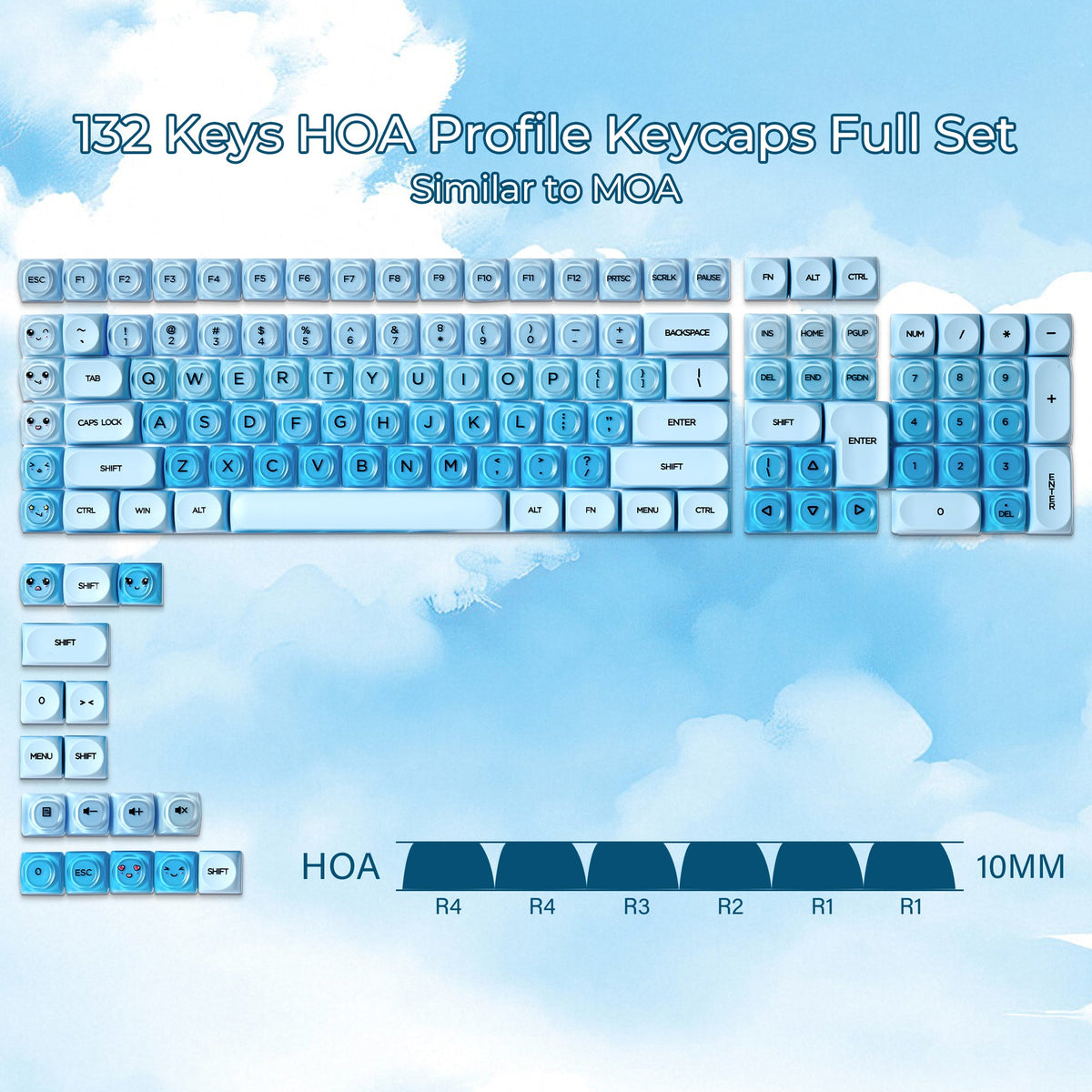 XVX Foundation Series HOA Profile Translucent PBT+PC 132-Key Keycap Set - Agenda365.com