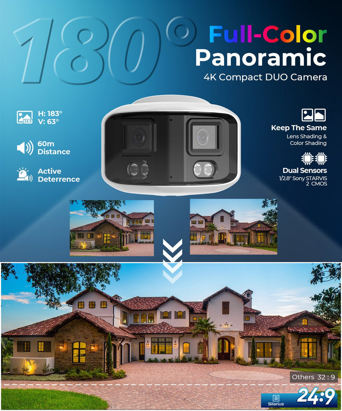 Silarius Pro Series SIL-PB8MP28AU 8MP Smart Dual Illumination Panoramic Auto Stitching ONVIF Bullet Network Camera with 2-Way Audio (NDAA Compliant) - Agenda365.com