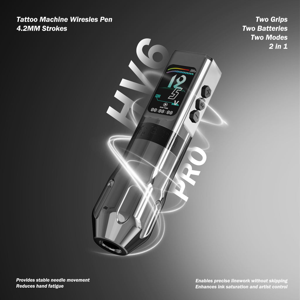 INKSOUL® Tattoo Machine Wiresles Pen 4.2MM Strokes Two Grips Two Batteries Two Modes 2 in 1 | HV6 PRO - Agenda365.com