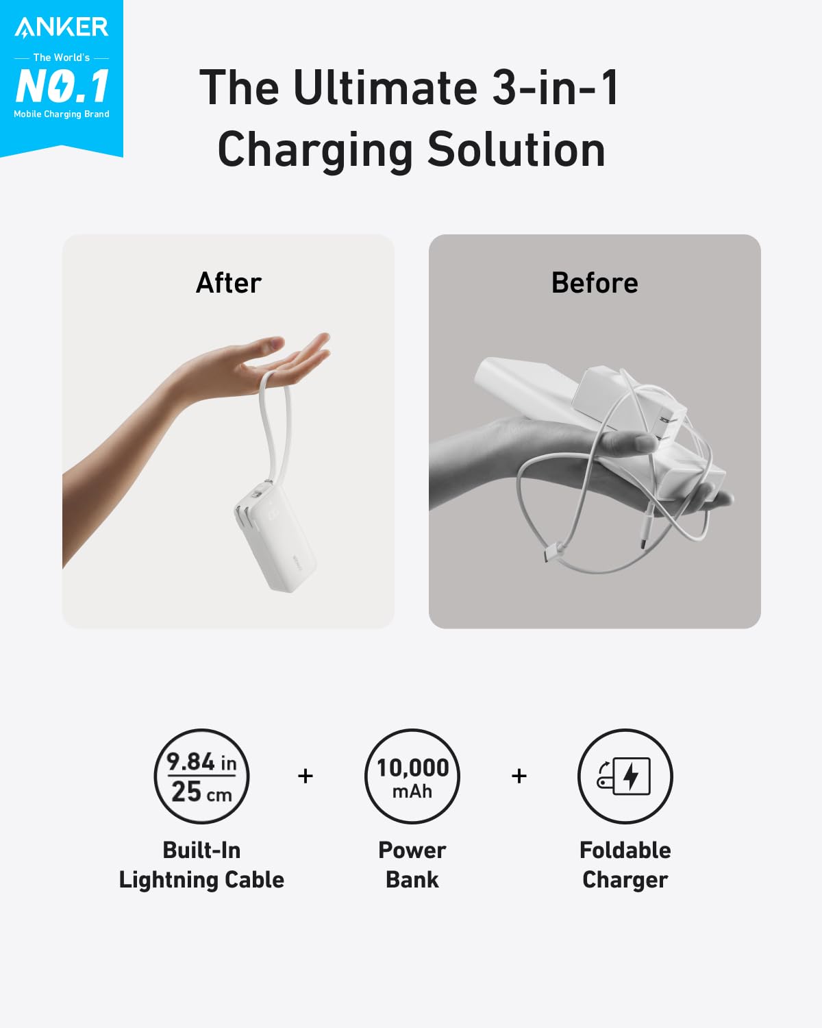Anker Power Bank (10K, Fusion, Built-In Cable) - Agenda365.com