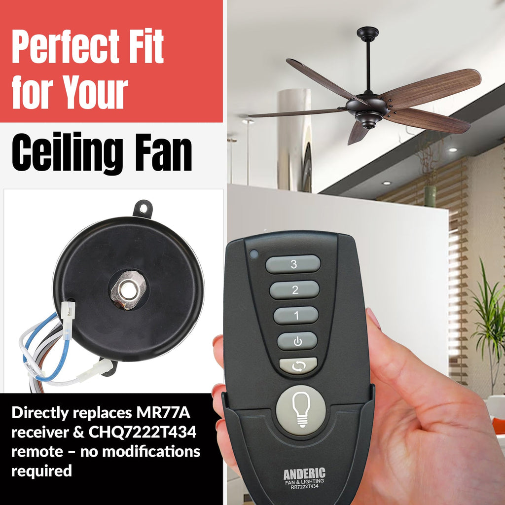 Anderic MR77A-MOLEX-KIT Replacement Ceiling Fan Remote Control Kit - MR77A, RR7222T434, MOLEX-AMP-ADAPTER - Agenda365.com