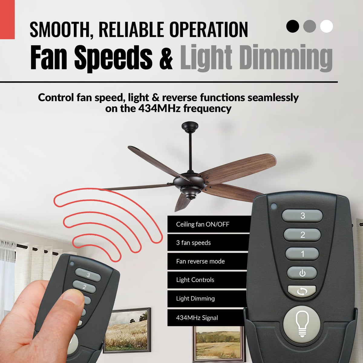 Anderic MR77A-MOLEX-KIT Replacement Ceiling Fan Remote Control Kit - MR77A, RR7222T434, MOLEX-AMP-ADAPTER - Agenda365.com