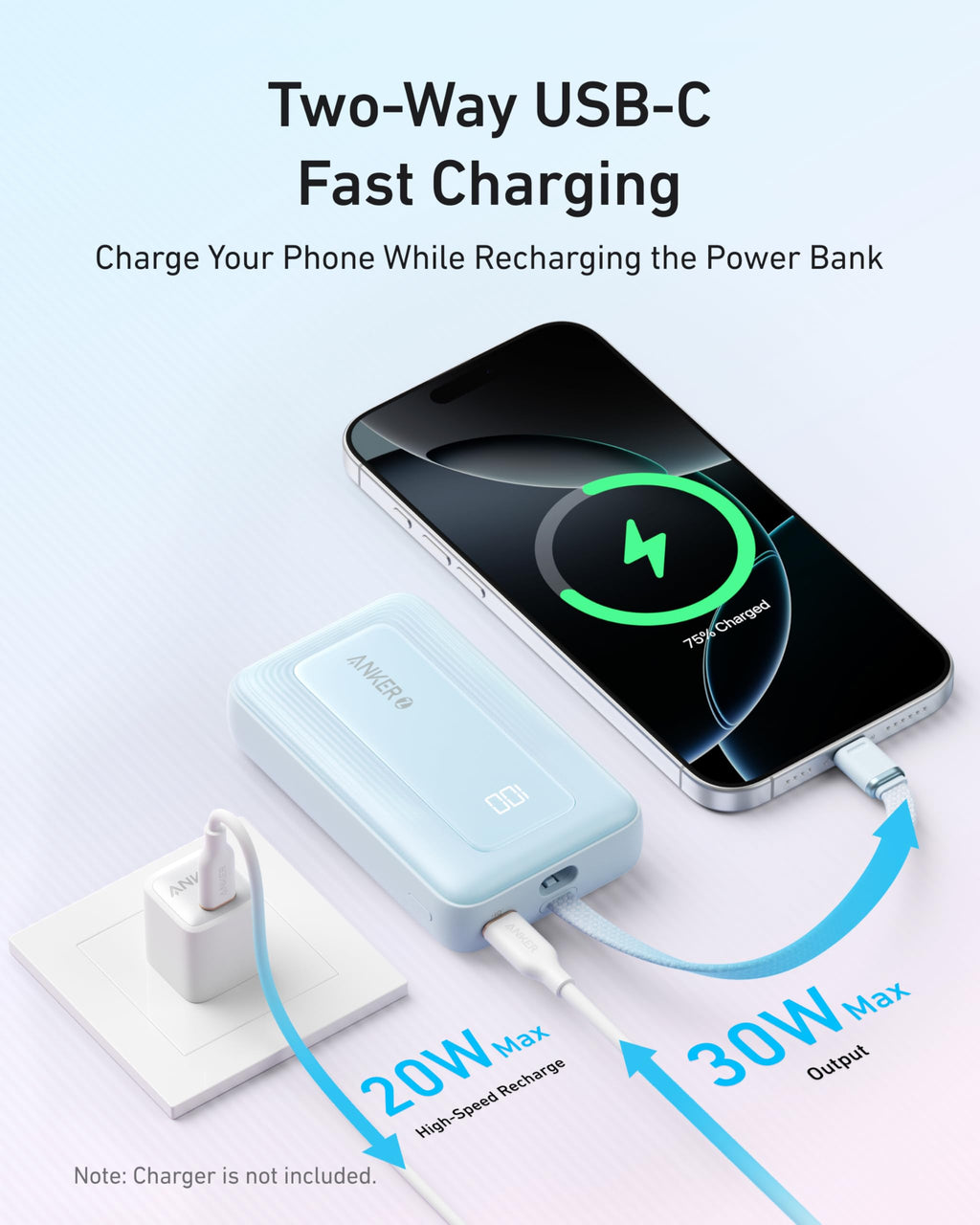 Anker Zolo Power Bank (10K, 30W) with a 5.4-inch (13.7 cm) built-in USB-C cable. - Agenda365.com