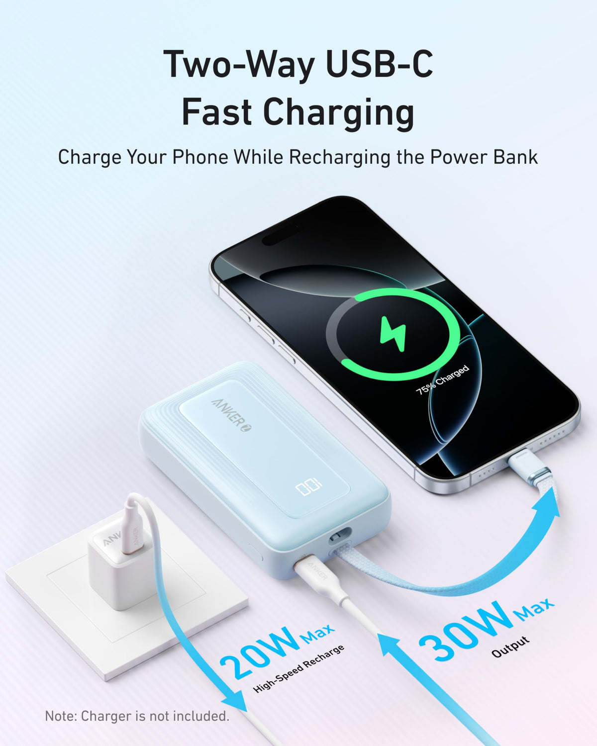 Anker Zolo Power Bank (10K, 30W) with a 5.4-inch (13.7 cm) built-in USB-C cable. - Agenda365.com