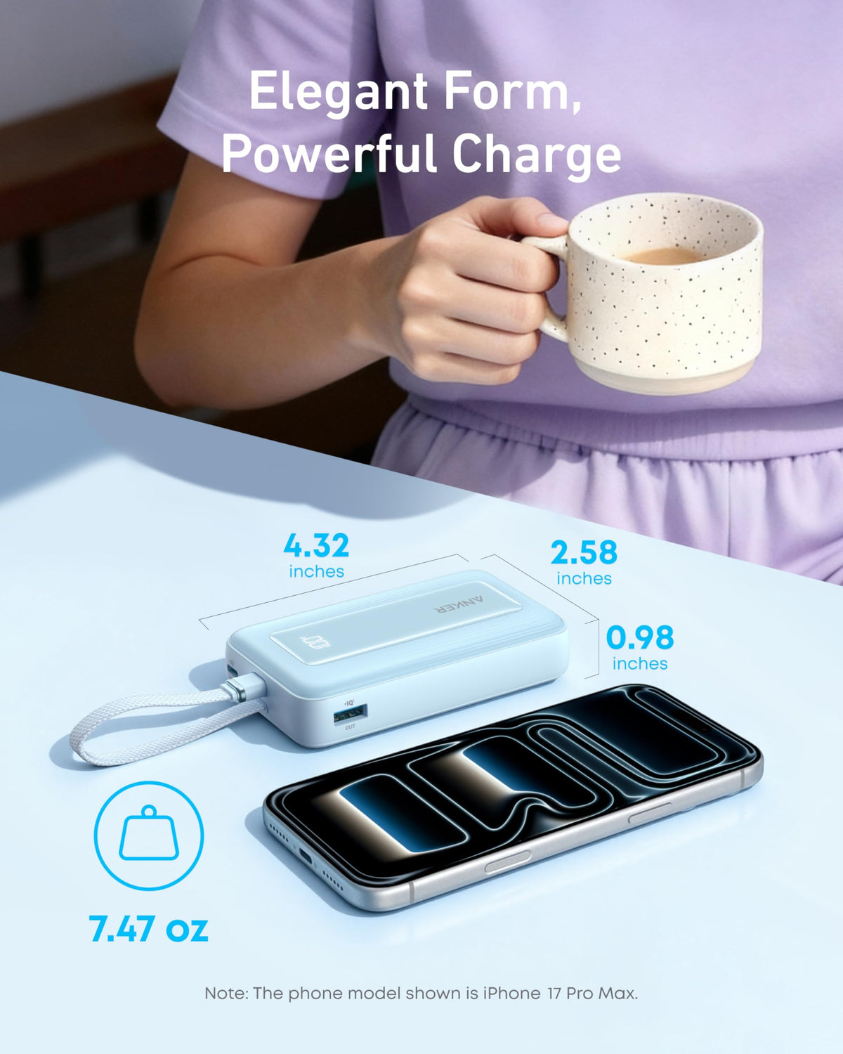 Anker Zolo Power Bank (10K, 30W) with a 5.4-inch (13.7 cm) built-in USB-C cable. - Agenda365.com