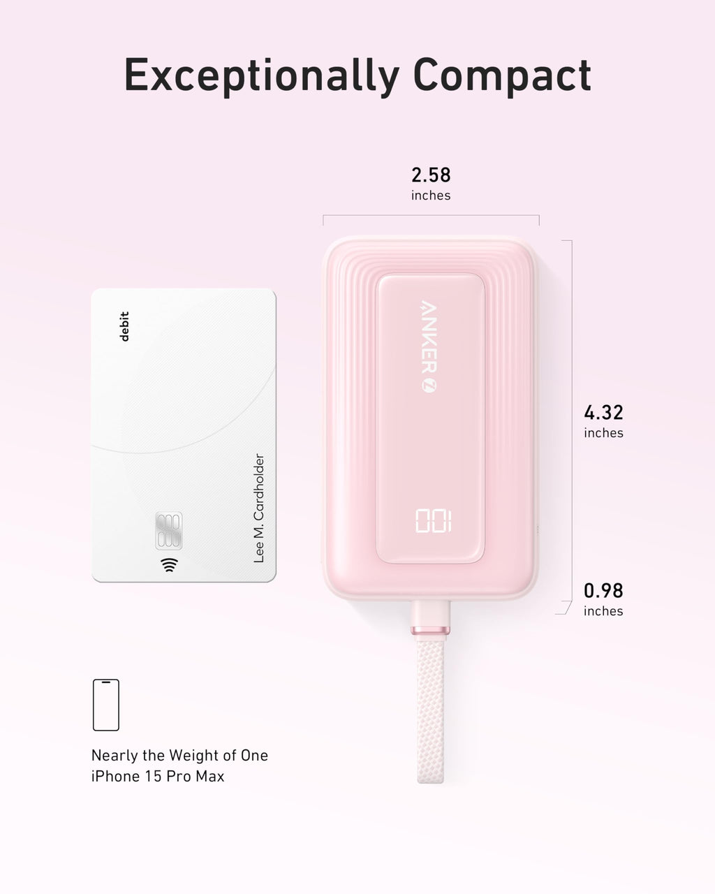 Anker Zolo Power Bank (10K, 30W) with a 5.4-inch (13.7 cm) built-in USB-C cable. - Agenda365.com