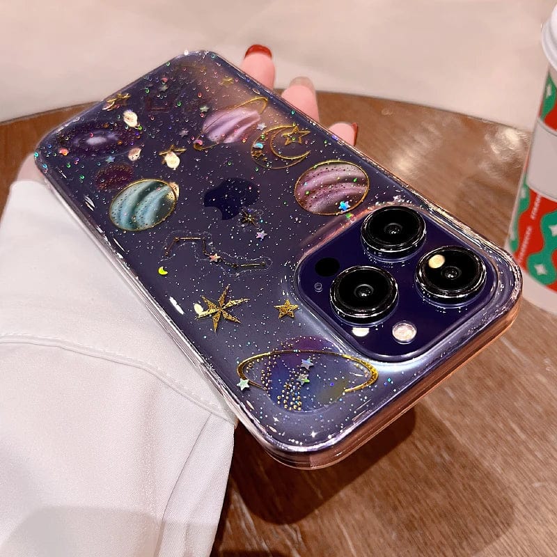 Bling Glitter Planet Stars Clear iPhone Case - Agenda365.com