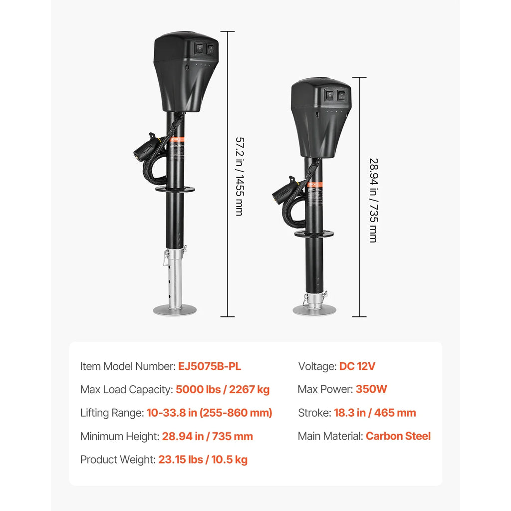 SucceBuy 12V Electric Trailer Jack 7 Pin Connector Crank Handle Lift 5000 Lb - Agenda365.com