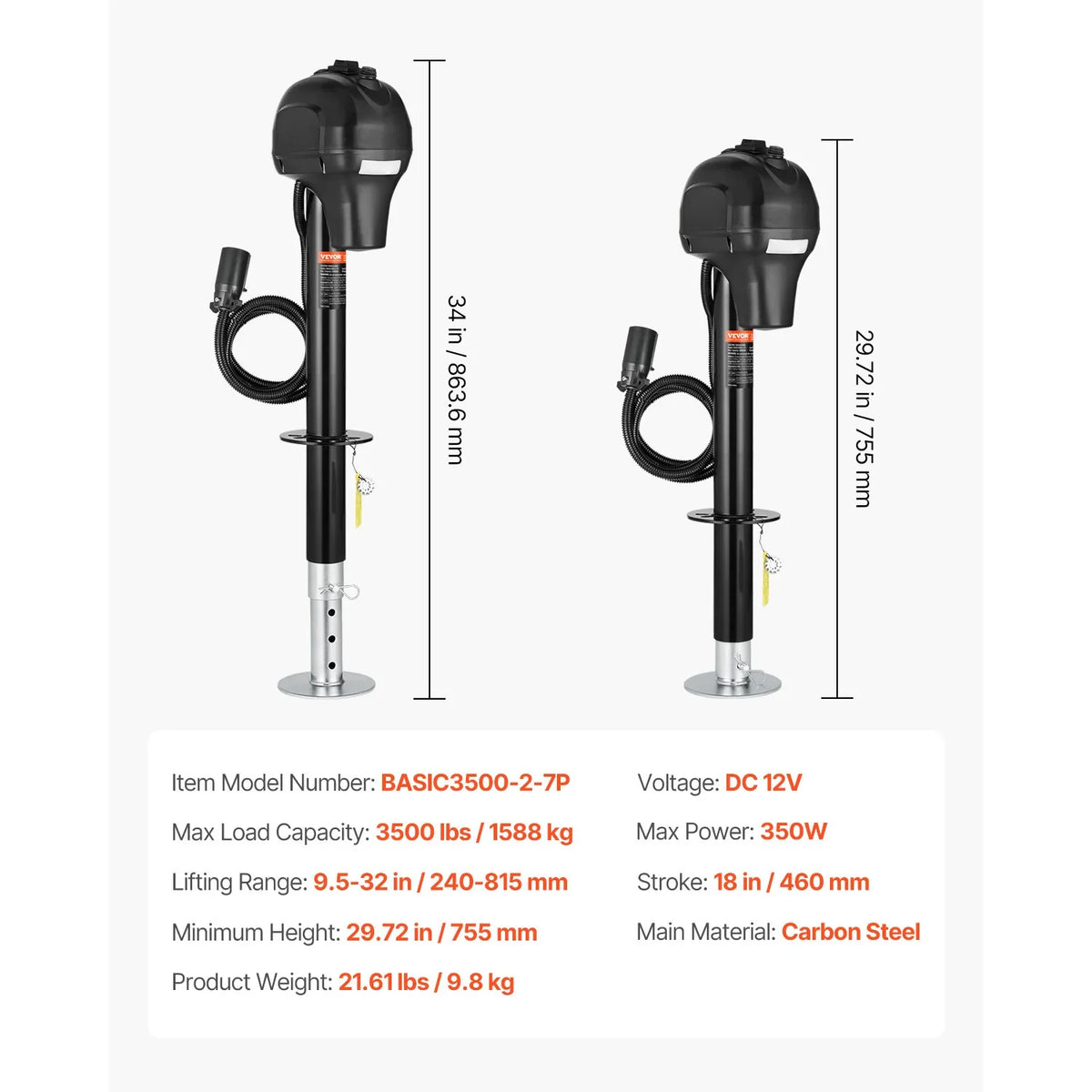 SucceBuy 12V Electric Trailer Jack 7 Pin Connector Crank Handle Lift 5000 Lb - Agenda365.com