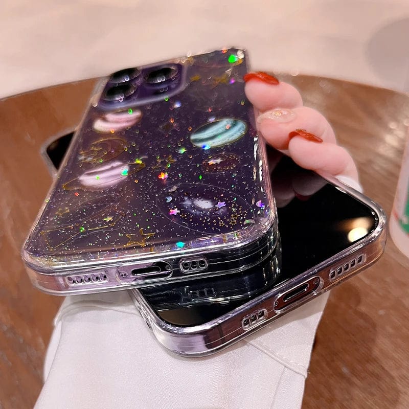 Bling Glitter Planet Stars Clear iPhone Case - Agenda365.com