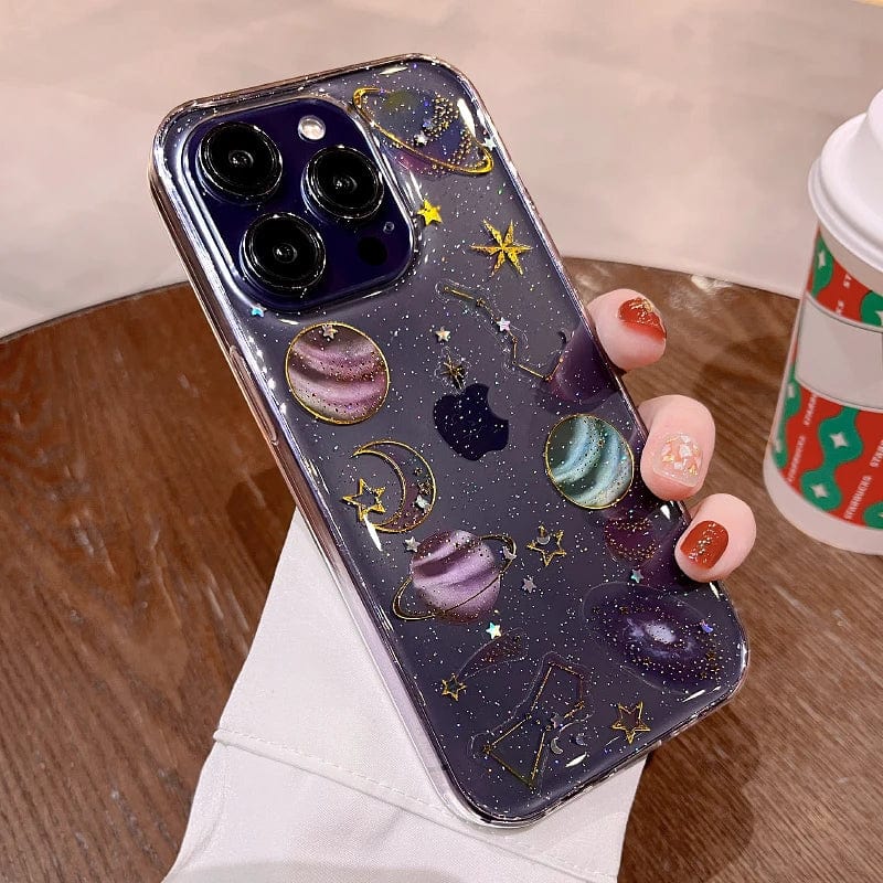 Bling Glitter Planet Stars Clear iPhone Case - Agenda365.com