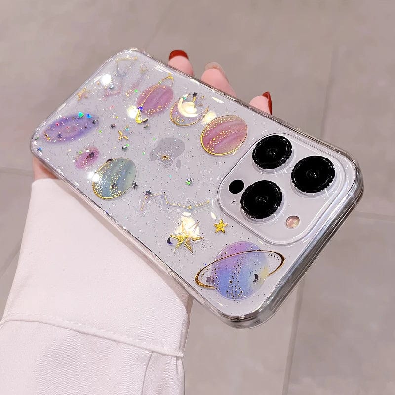 Bling Glitter Planet Stars Clear iPhone Case - Agenda365.com