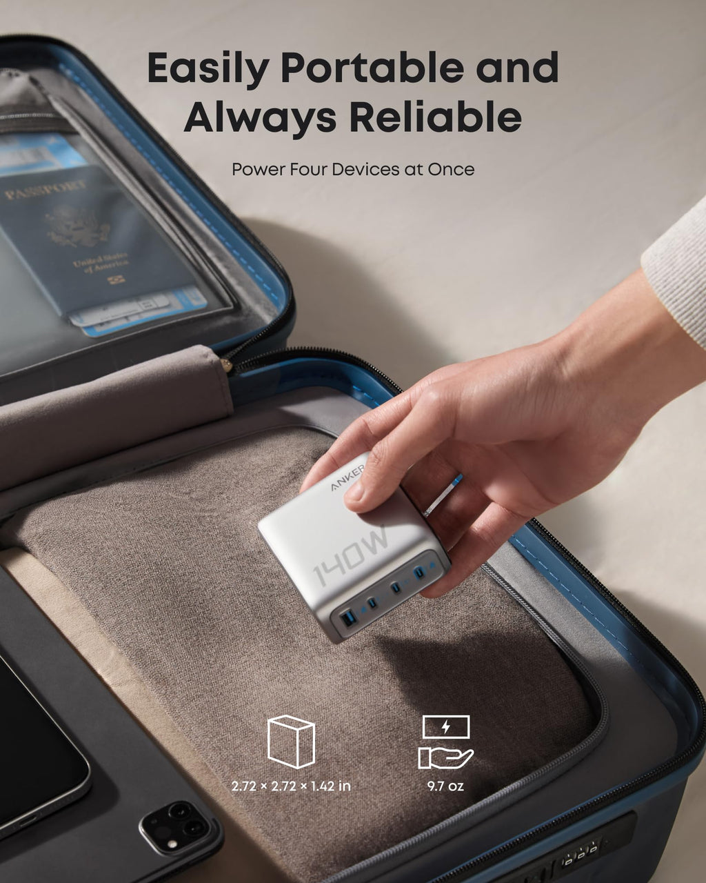 Anker Charger (140W, 4-Port, PD 3.1) with USB-C Cable - Agenda365.com