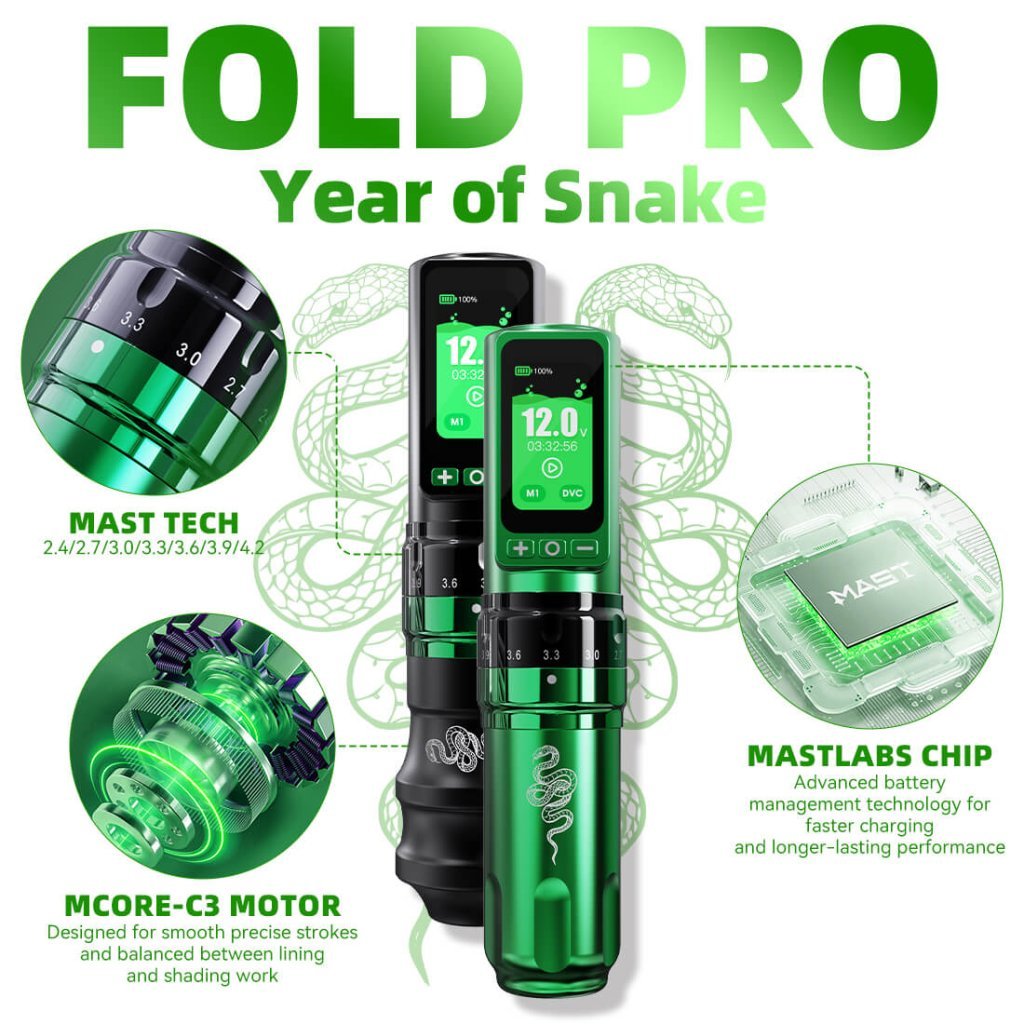 Tattoo Kit | Dragonhawk Fold Pro Year of Snake Edition Tattoo Machine Pen Wireless Professional Bundle - Agenda365.com