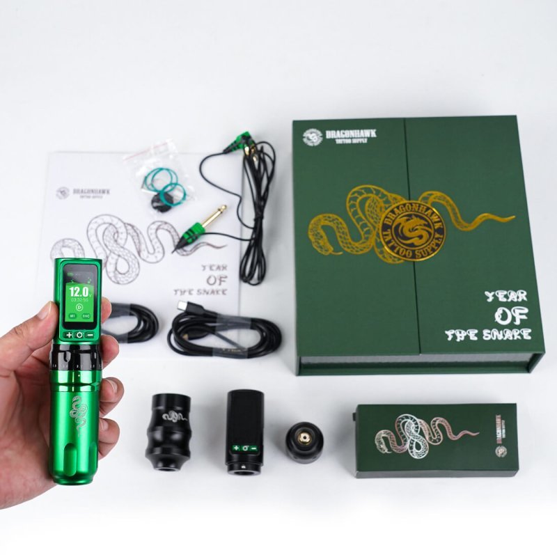 Tattoo Kit | Dragonhawk Fold Pro Year of Snake Edition Tattoo Machine Pen Wireless Professional Bundle - Agenda365.com