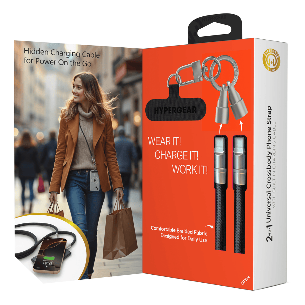 HyperGear 2-in-1 Universal Crossbody Phone Strap and Charging Cable - Agenda365.com