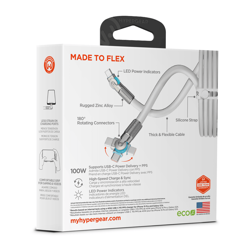 HyperGear Chunky180° 100W USB-C to USB-C Rugged Fast Charge Cable 6ft - Agenda365.com