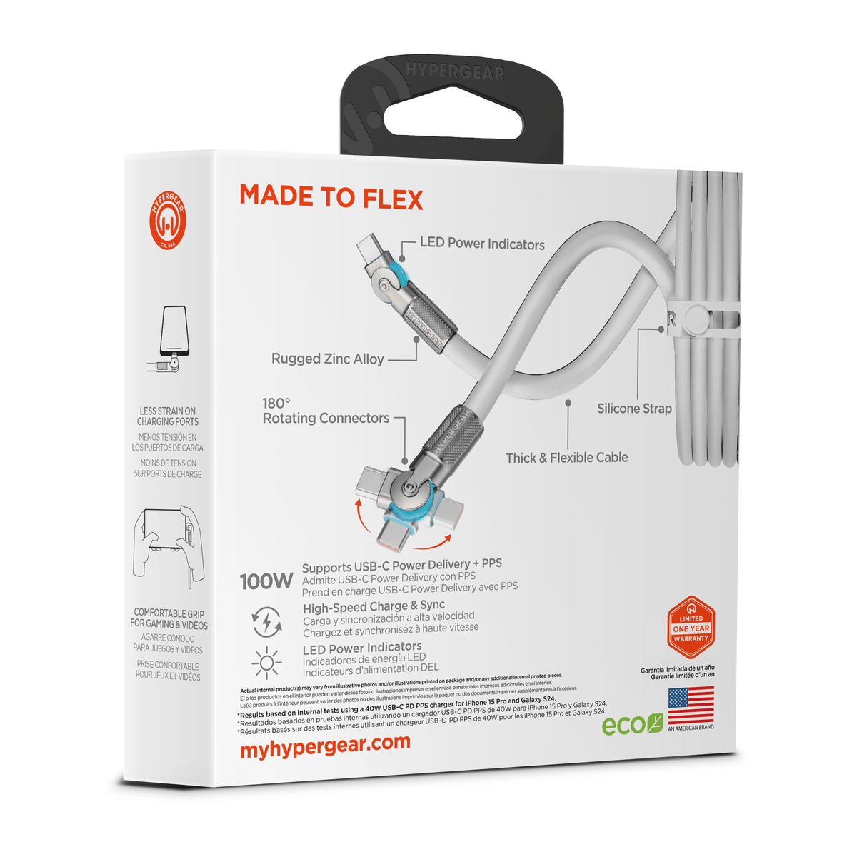 HyperGear Chunky180° 100W USB-C to USB-C Rugged Fast Charge Cable 6ft - Agenda365.com