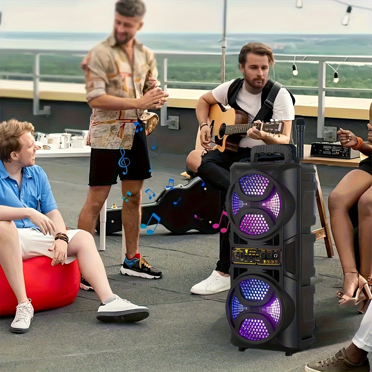 Portable Bluetooth Speaker with Subwoofer Bass, Dual 6.5" LED Woofers and Microphone - Agenda365.com