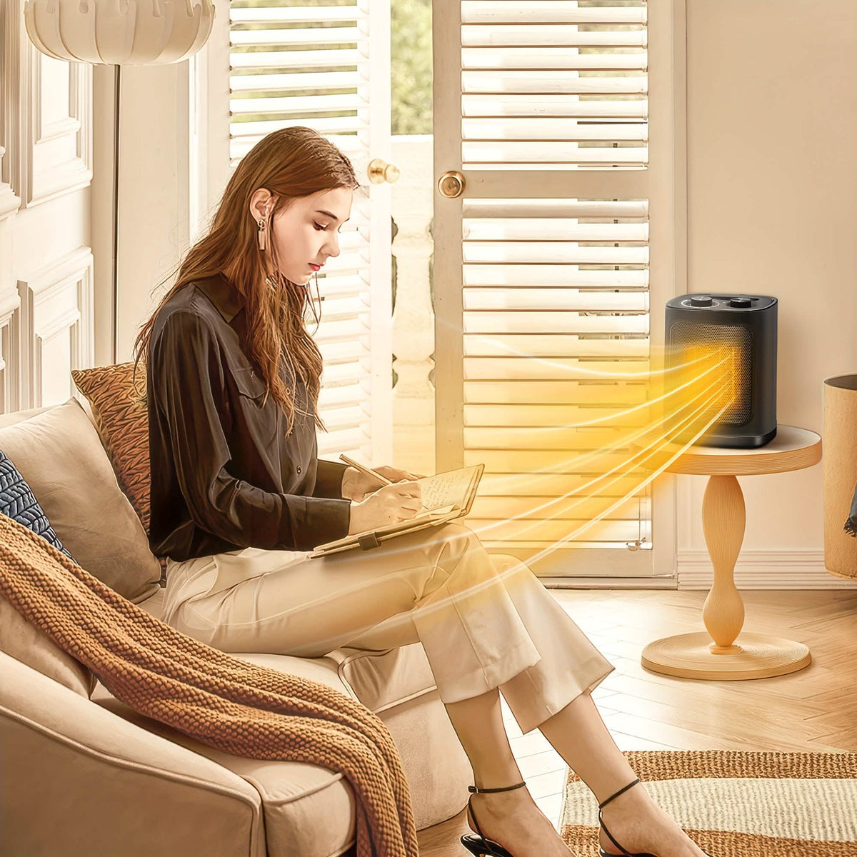 1500W Portable Ceramic Space Heater with Thermostat & Safety Protection with Carry Handle - Agenda365.com