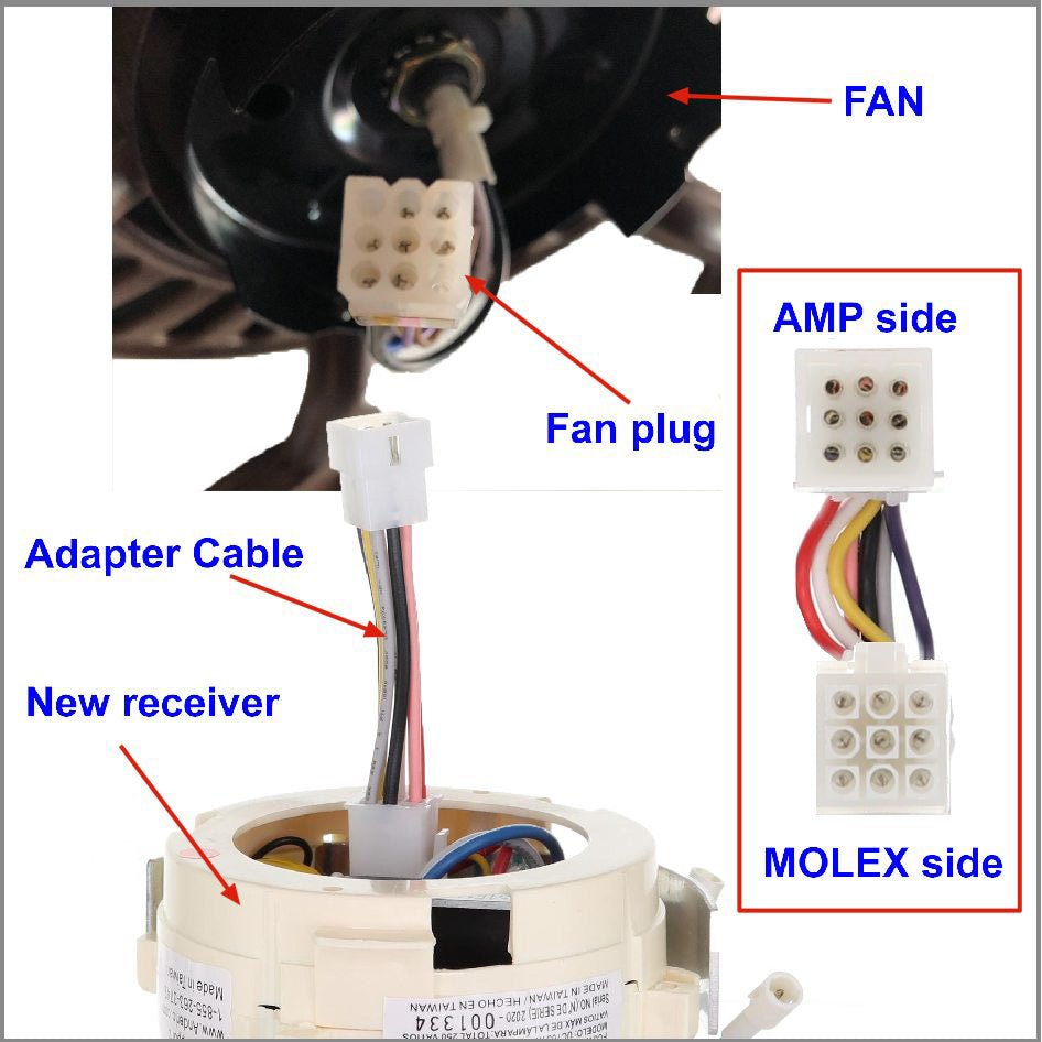 Anderic MR77A-MOLEX-KIT Replacement Ceiling Fan Remote Control Kit - MR77A, RR7222T434, MOLEX-AMP-ADAPTER - Agenda365.com