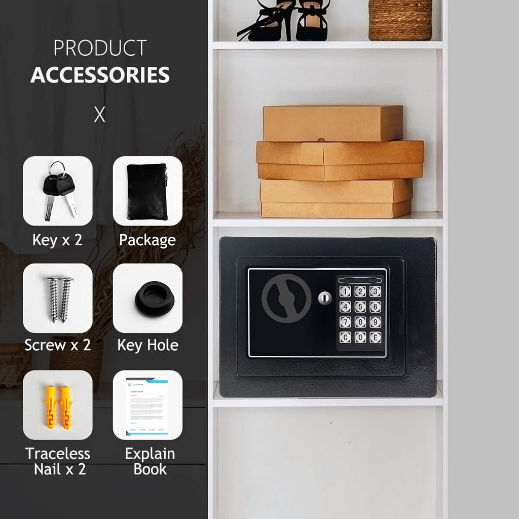 Fireproof Digital Home Safe with Keypad, Sensor Light & Money Bag-Silver - Agenda365.com