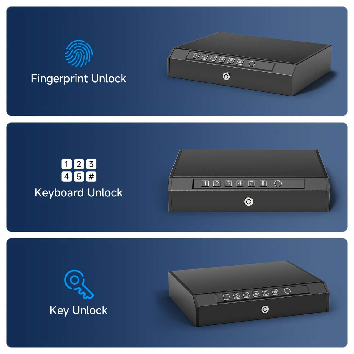 Lockable Storage Box with 3 Unlock Modes – Steel Security Box (Black) - Agenda365.com